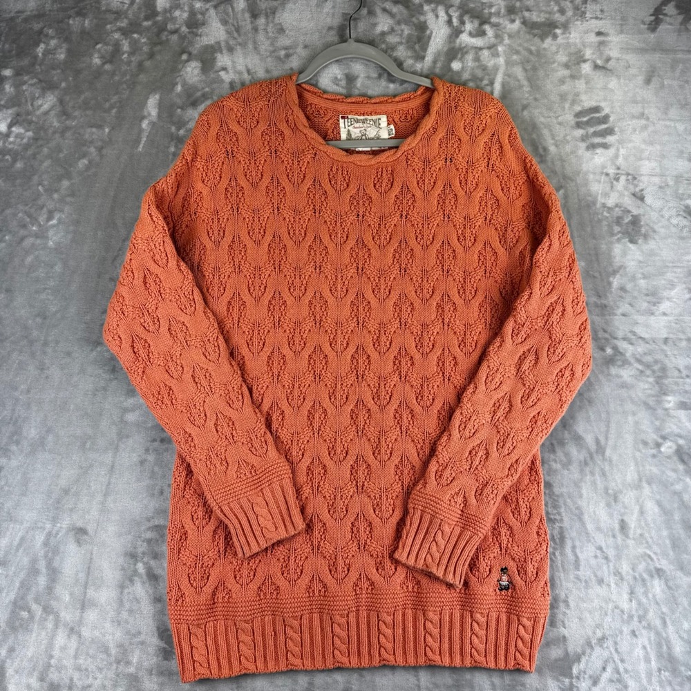Vintage Teenie Weenie Sweater Unisex 170/92A Coral Cable Knit Bear‎ Logo  (1524)